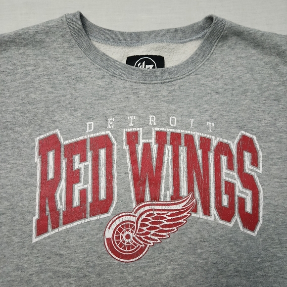 Mens DETROIT RED WINGS Logo Crewneck Sweater Sz XL Heather Gray 47 Brand NHL - Picture 2 of 8